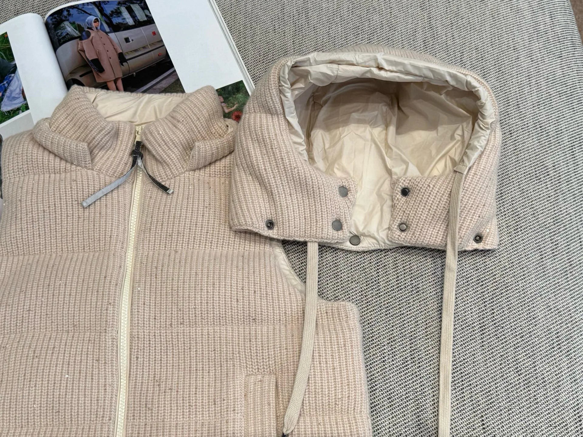 Autumn casual knitted luxurious down coat