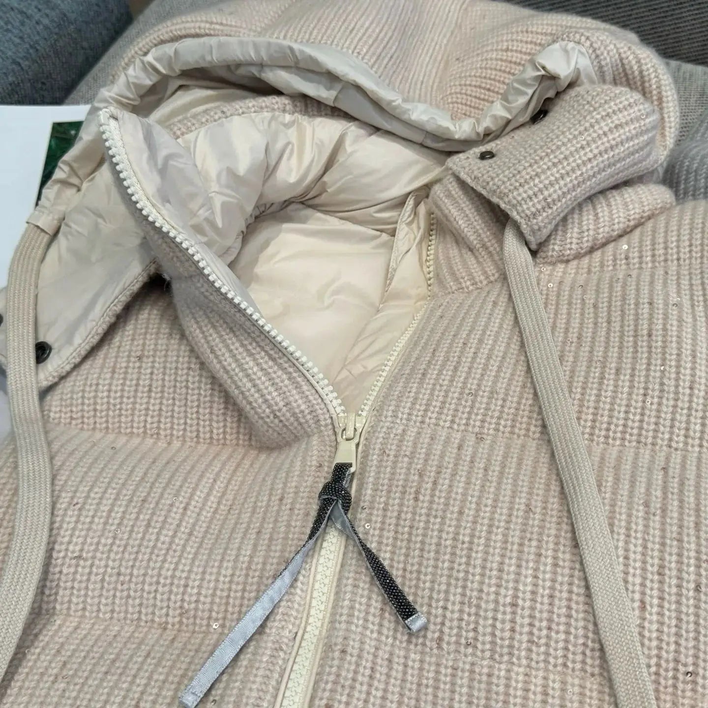 Autumn casual knitted luxurious down coat