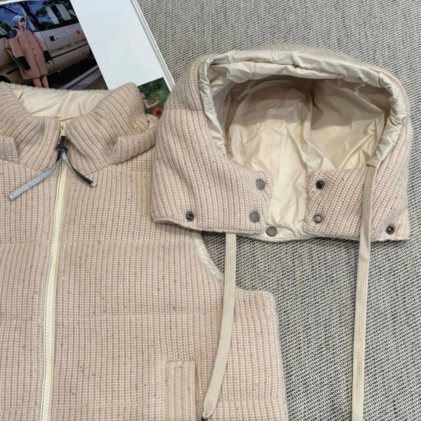 Autumn casual knitted luxurious down coat