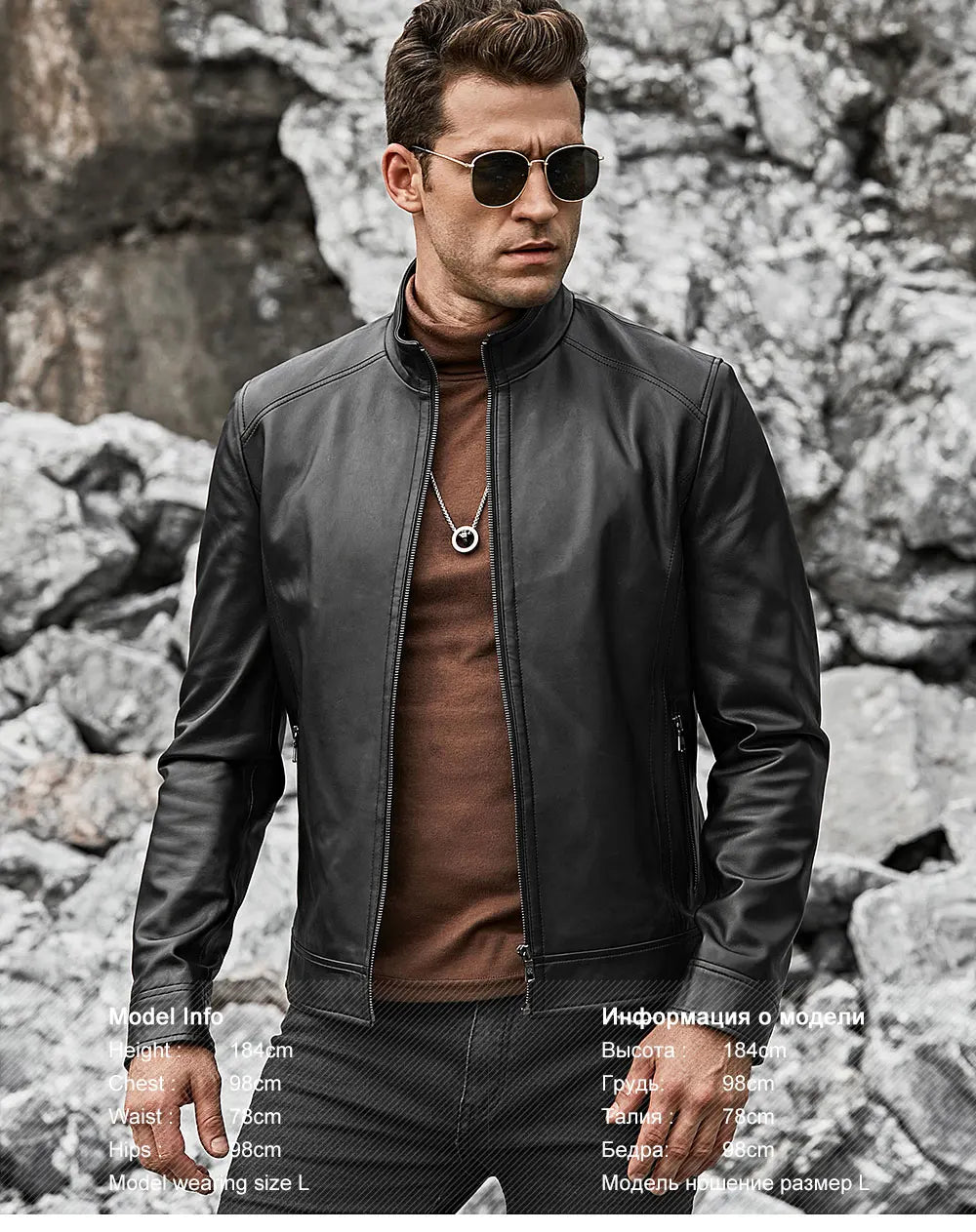 FLAVOR Men's Real Leather Jacket Men Slim Fit Warm Coat Motorcycle Lambskin Standing Collar Genuine Leather Coat