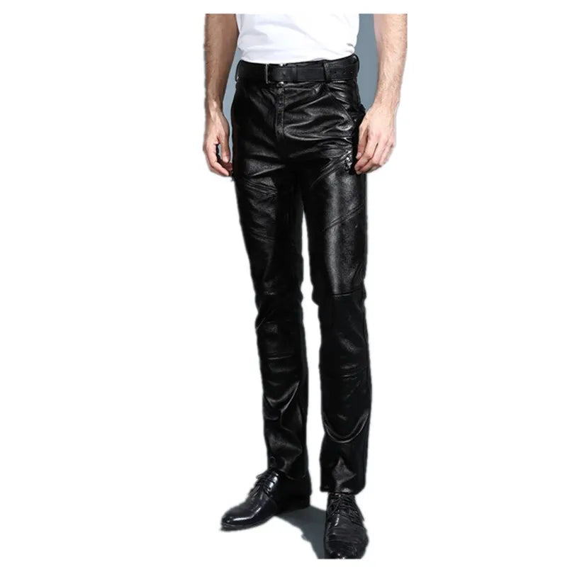 Youth Men's Genuine Leather Pants with Fleece Thickened Autumn Winter First Layer Cowhide Goatskin Pants for Warmth And Style