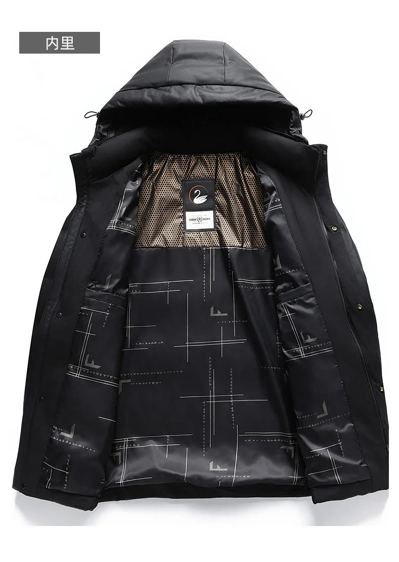 2024 Winter New Men's Medium to Long Leather Goose Down Jacket Thickened Warm and Cold Resistant Goose Down Content 90% Large