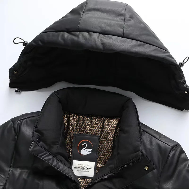 2024 Winter New Men's Medium to Long Leather Goose Down Jacket Thickened Warm and Cold Resistant Goose Down Content 90% Large