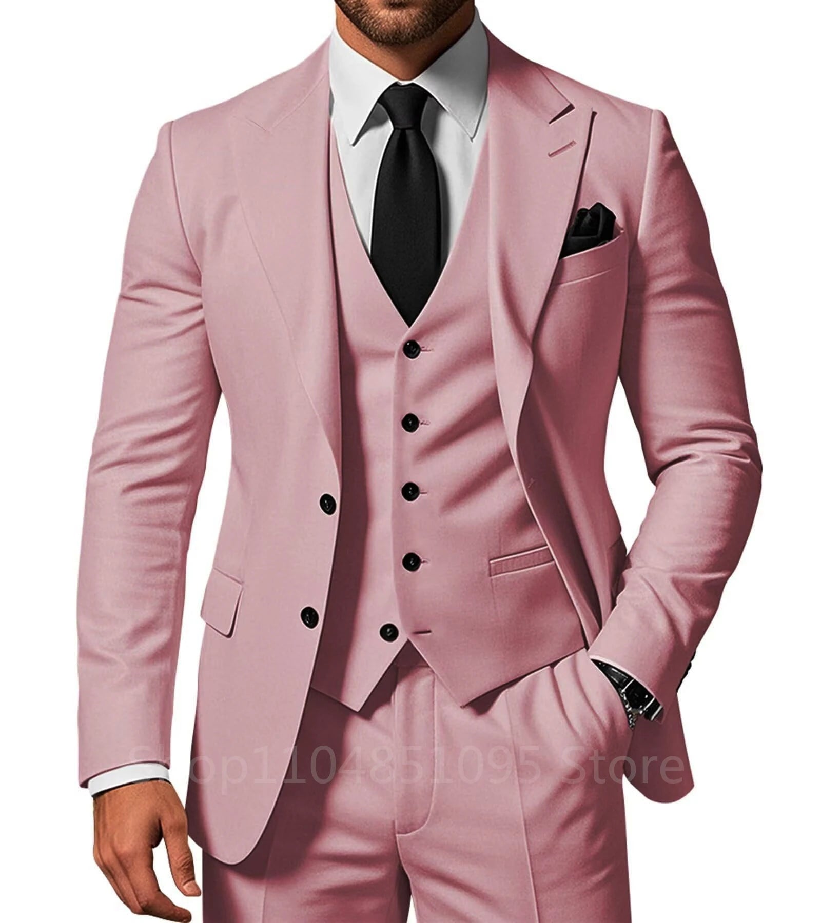 Slim Fit Wedding Men Suits Formal Groom Tuxedos Prom Party Male Suits Fashion Men Clothing Set Two Buttons Jacket Vest Pants