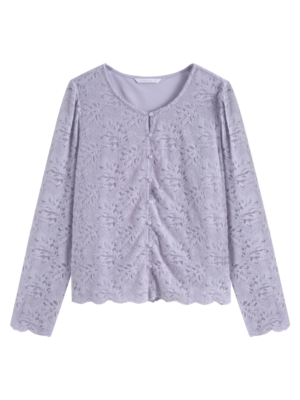 DUSHU Women Lace Cardigans Tops Beige Gentle Style Winter Long Sleeve Lace Blouses Purple Single Breasted Shirt 24DS84651