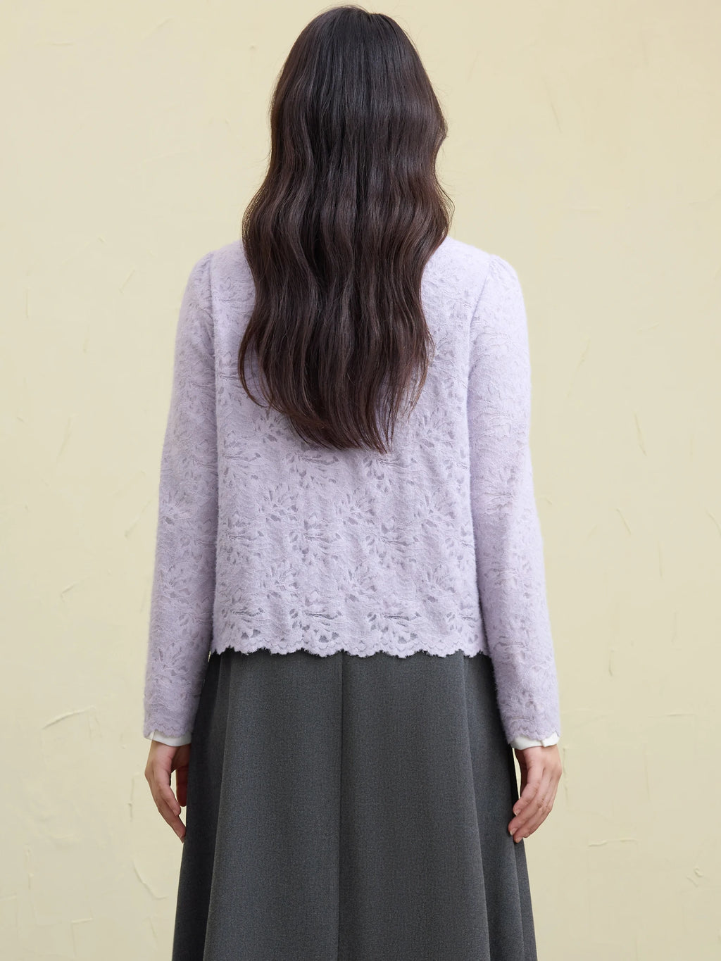 DUSHU Women Lace Cardigans Tops Beige Gentle Style Winter Long Sleeve Lace Blouses Purple Single Breasted Shirt 24DS84651