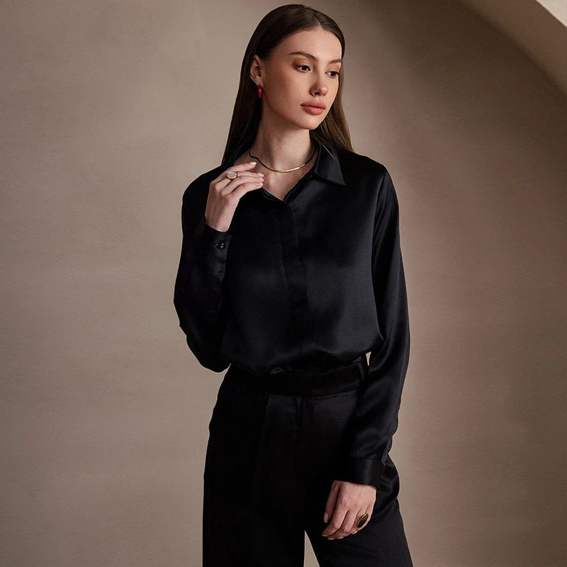 Spring Covered Button Mulberry Silk Shirt Long Sleeve Ladies Clothing Luxury 19Mm 100% Silk Women'S Fashion Blouses