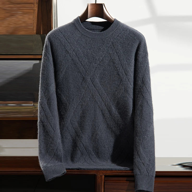 New Release: 100% Cashmere Men's Round Neck Pullover Sweater Autumn Winter Thick Knit Men's Sweater Casual Long Sleeved Tops