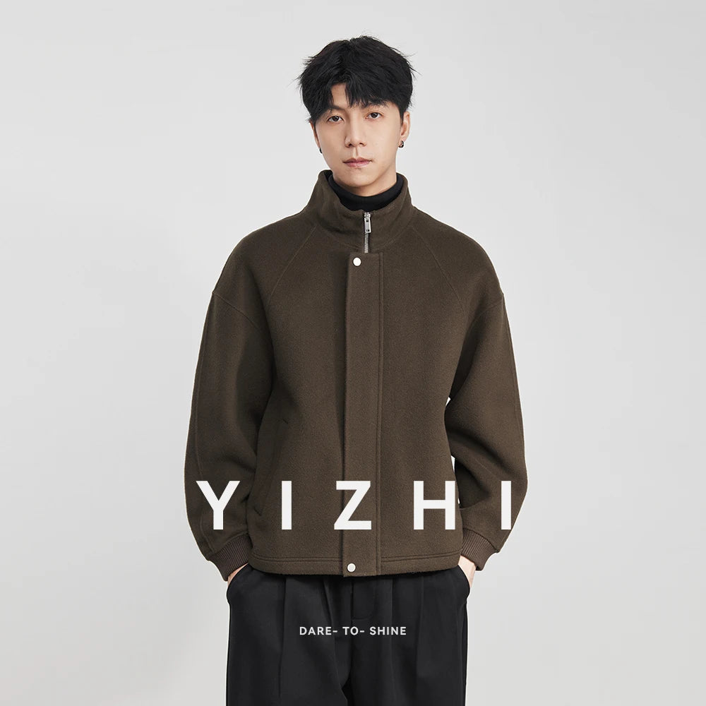 100% Wool 2025 Autumn Winter New High-End Stand Collar Short Casual Loose Woolen Jacket for Men