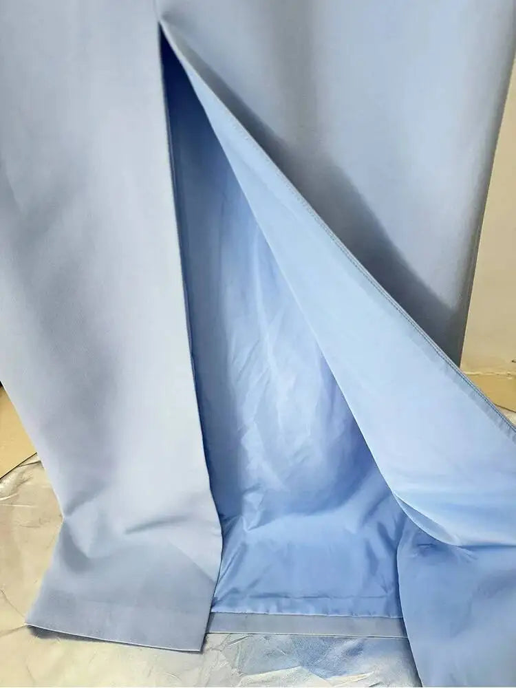 Eshin Women's Light Blue Embellished Maxi Dress Elegant Round Neck Formal Evening Gown Three Quarter Sleeve Beaded SA21