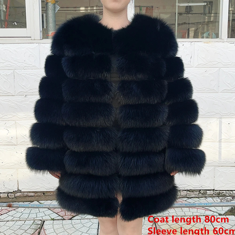 QUEENTINA Fox Fur 80cm Coat Real Winter Women'S New Fashion Furry 2025 Leather And Skin White Natural New In Coats & Jackets