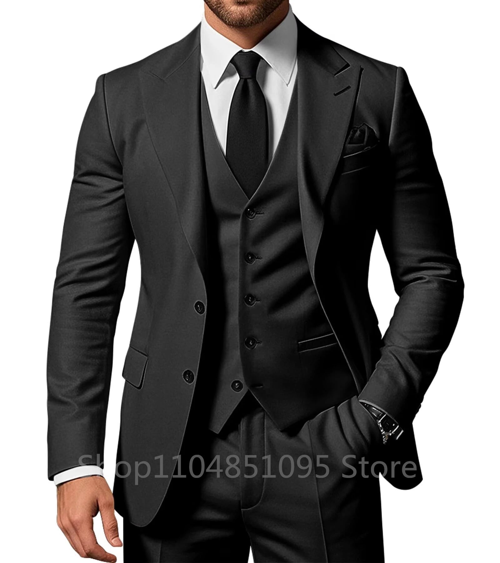 Slim Fit Wedding Men Suits Formal Groom Tuxedos Prom Party Male Suits Fashion Men Clothing Set Two Buttons Jacket Vest Pants