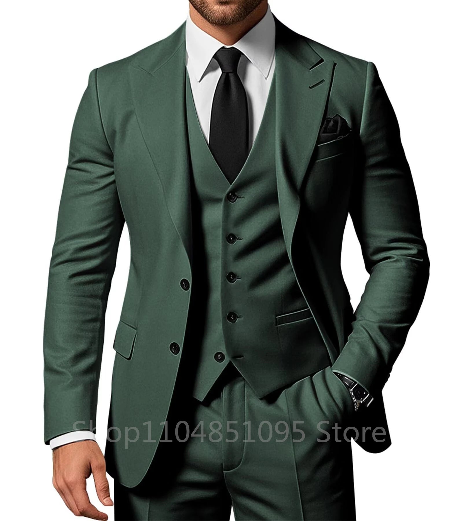 Slim Fit Wedding Men Suits Formal Groom Tuxedos Prom Party Male Suits Fashion Men Clothing Set Two Buttons Jacket Vest Pants