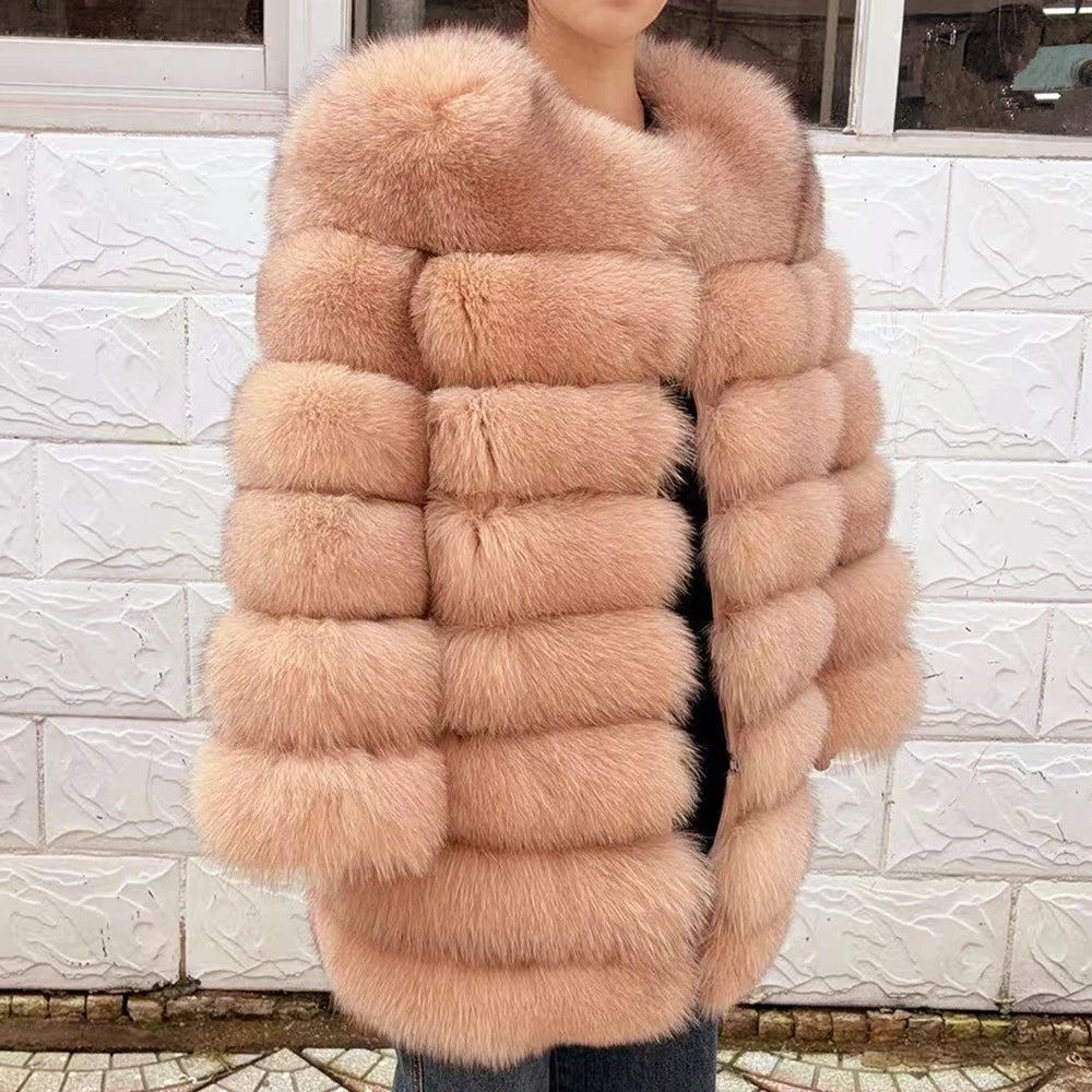 QUEENTINA Fox Fur 80cm Coat Real Winter Women'S New Fashion Furry 2025 Leather And Skin White Natural New In Coats & Jackets