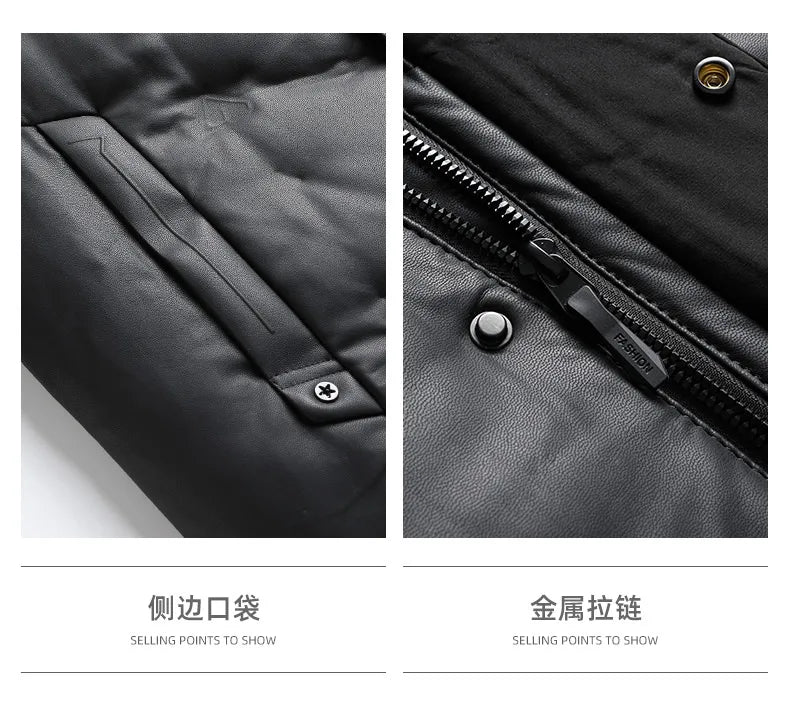 2024 Winter New Men's Medium to Long Leather Goose Down Jacket Thickened Warm and Cold Resistant Goose Down Content 90% Large