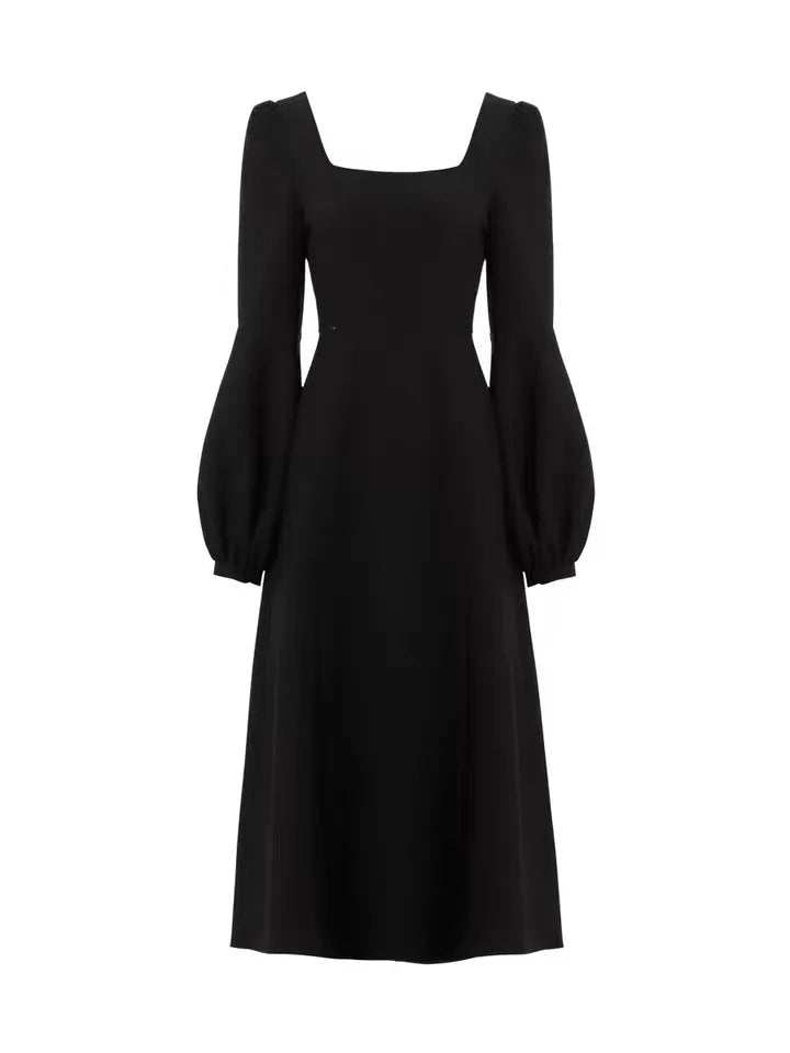 2025 spring and autumn new black square collar bubble long-sleeved dress zr250108
