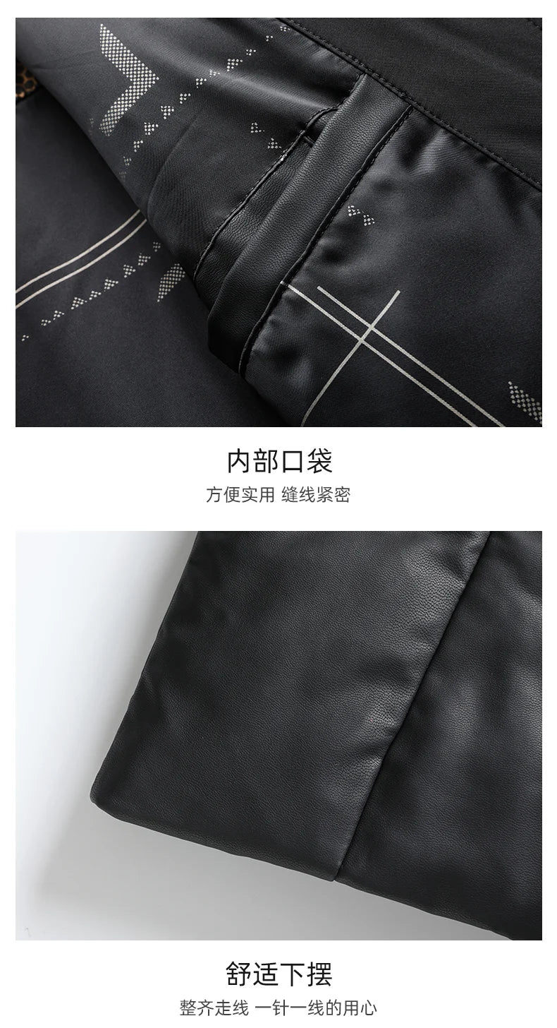 2024 Winter New Men's Medium to Long Leather Goose Down Jacket Thickened Warm and Cold Resistant Goose Down Content 90% Large