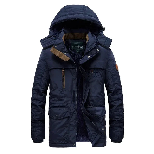 Multi-pocket Coat Hooded Windbreaker Military Thick Warm Outerwear Men's Winter Jacket Fleece Linning Outdoor Parka