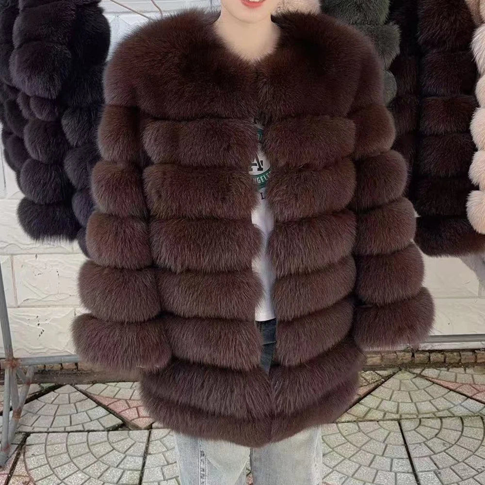 QUEENTINA Fox Fur 80cm Coat Real Winter Women'S New Fashion Furry 2025 Leather And Skin White Natural New In Coats & Jackets