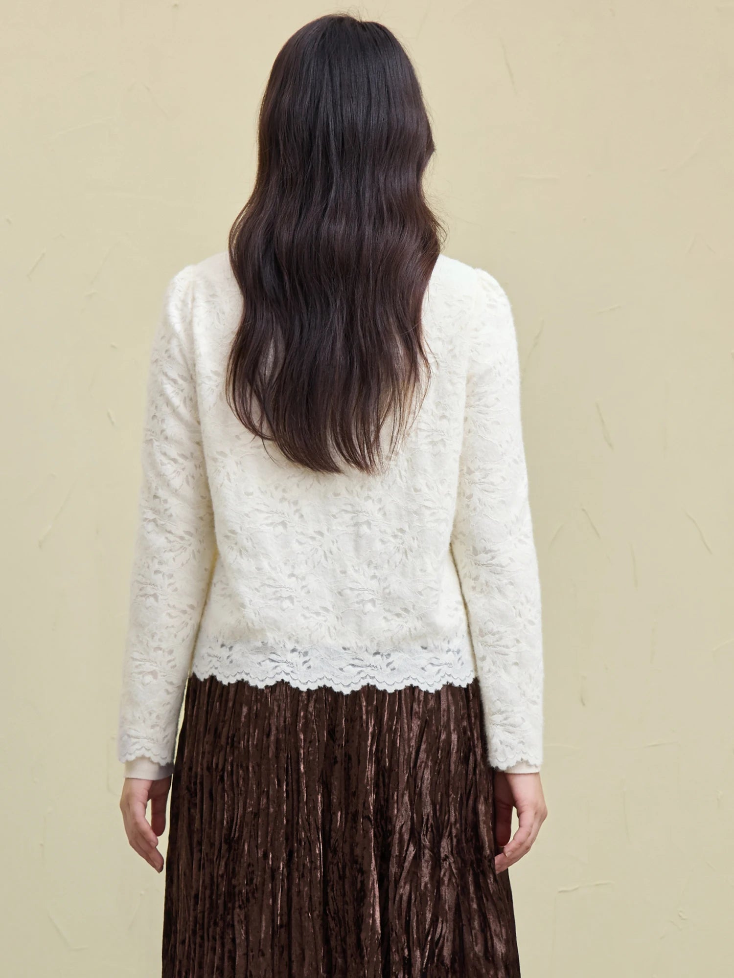 DUSHU Women Lace Cardigans Tops Beige Gentle Style Winter Long Sleeve Lace Blouses Purple Single Breasted Shirt 24DS84651