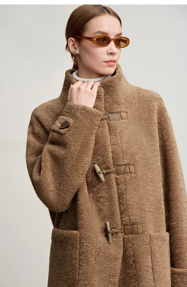 Amii Women's Coat 2025 Winter New Loose Long Half-high Collar Long Sleeves Coat Women Straight Elegant Warm Outerwear 12554010