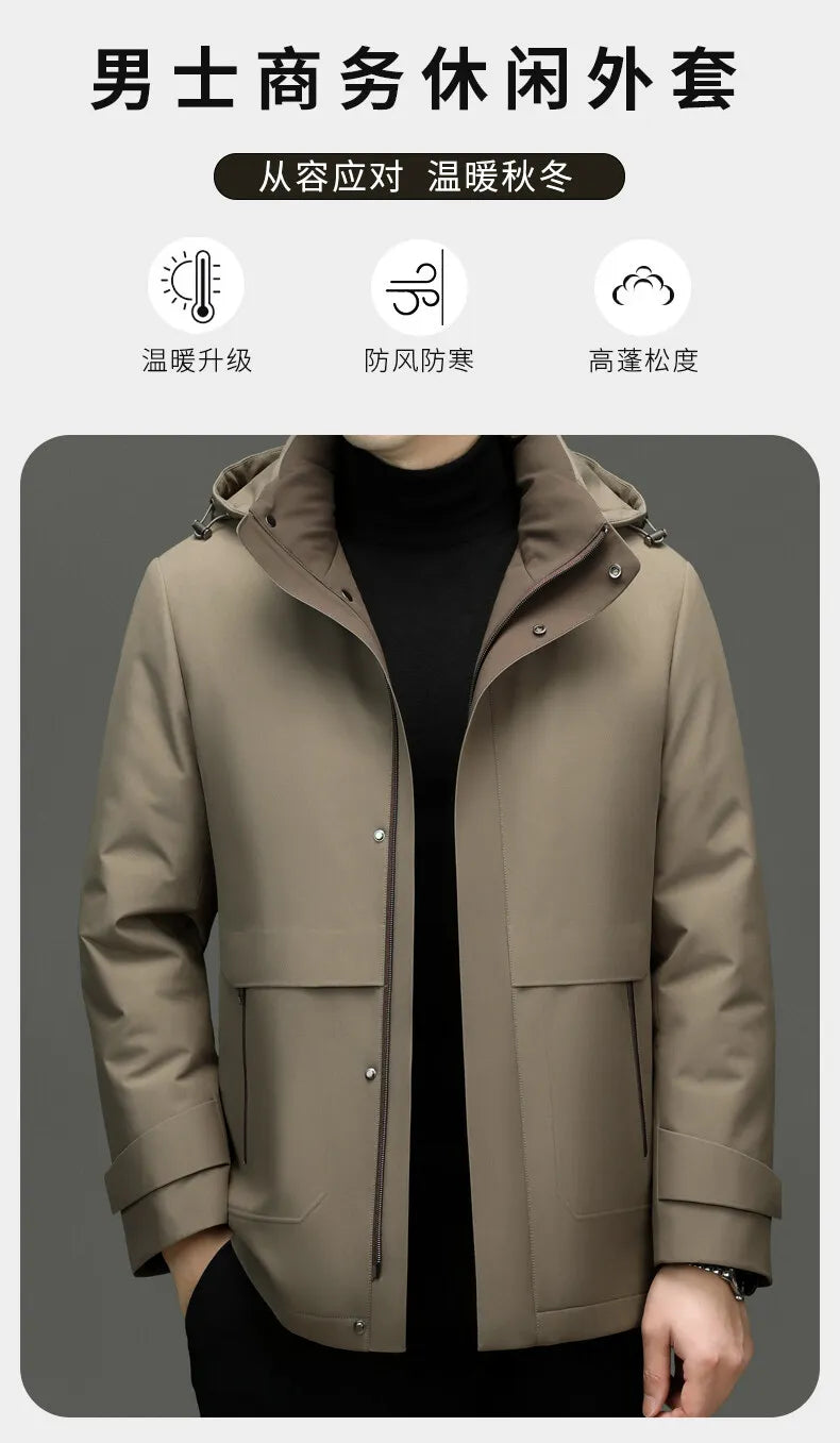 High Quality Men's Hooded Duck Down Jackets Winter Business Casual Windproof Warm Puffer Coat Outwear Thicken Top Parka Clothing