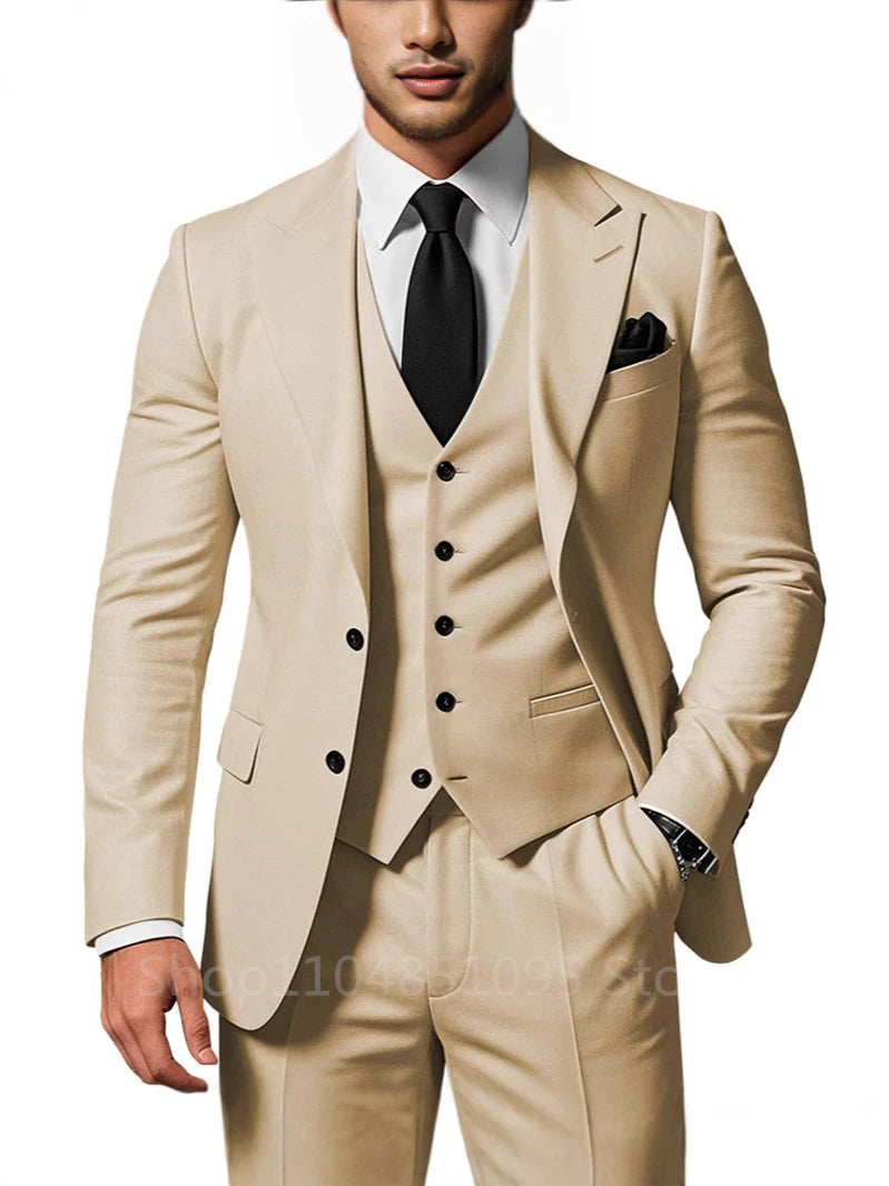 Slim Fit Wedding Men Suits Formal Groom Tuxedos Prom Party Male Suits Fashion Men Clothing Set Two Buttons Jacket Vest Pants