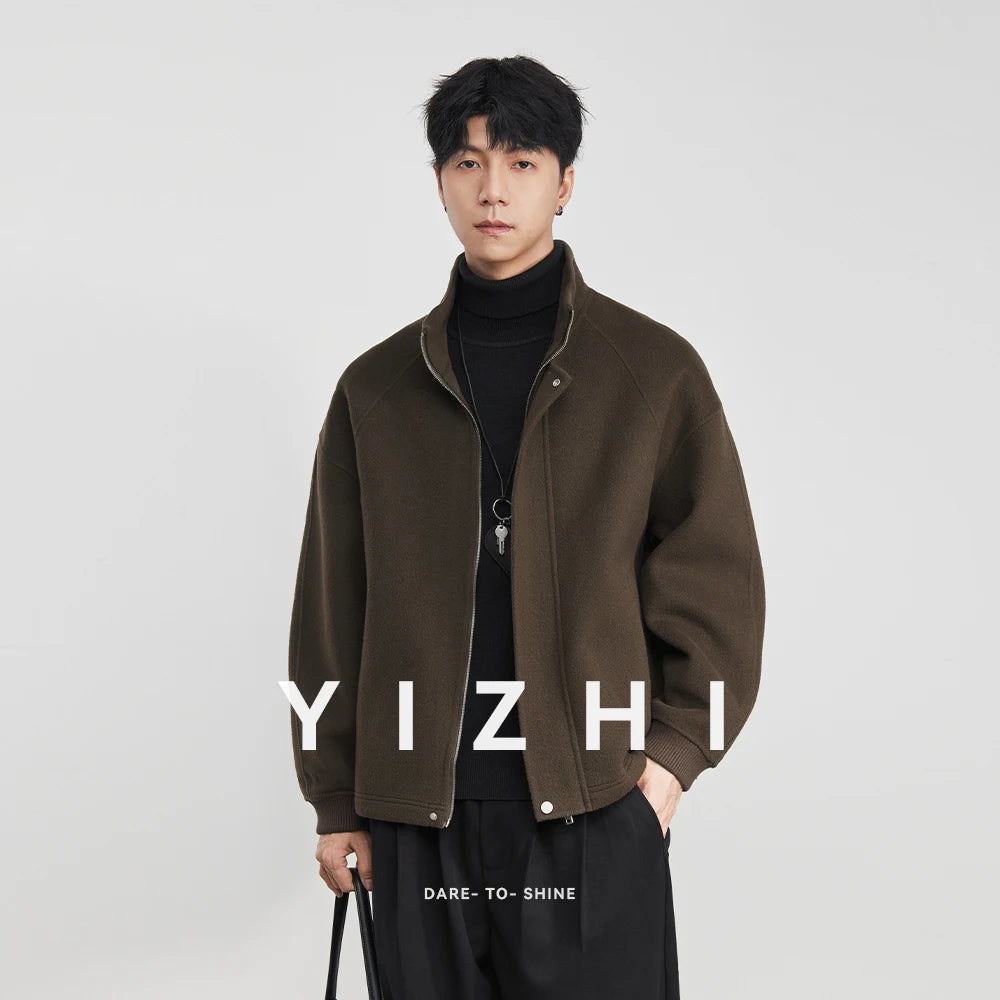 100% Wool 2025 Autumn Winter New High-End Stand Collar Short Casual Loose Woolen Jacket for Men