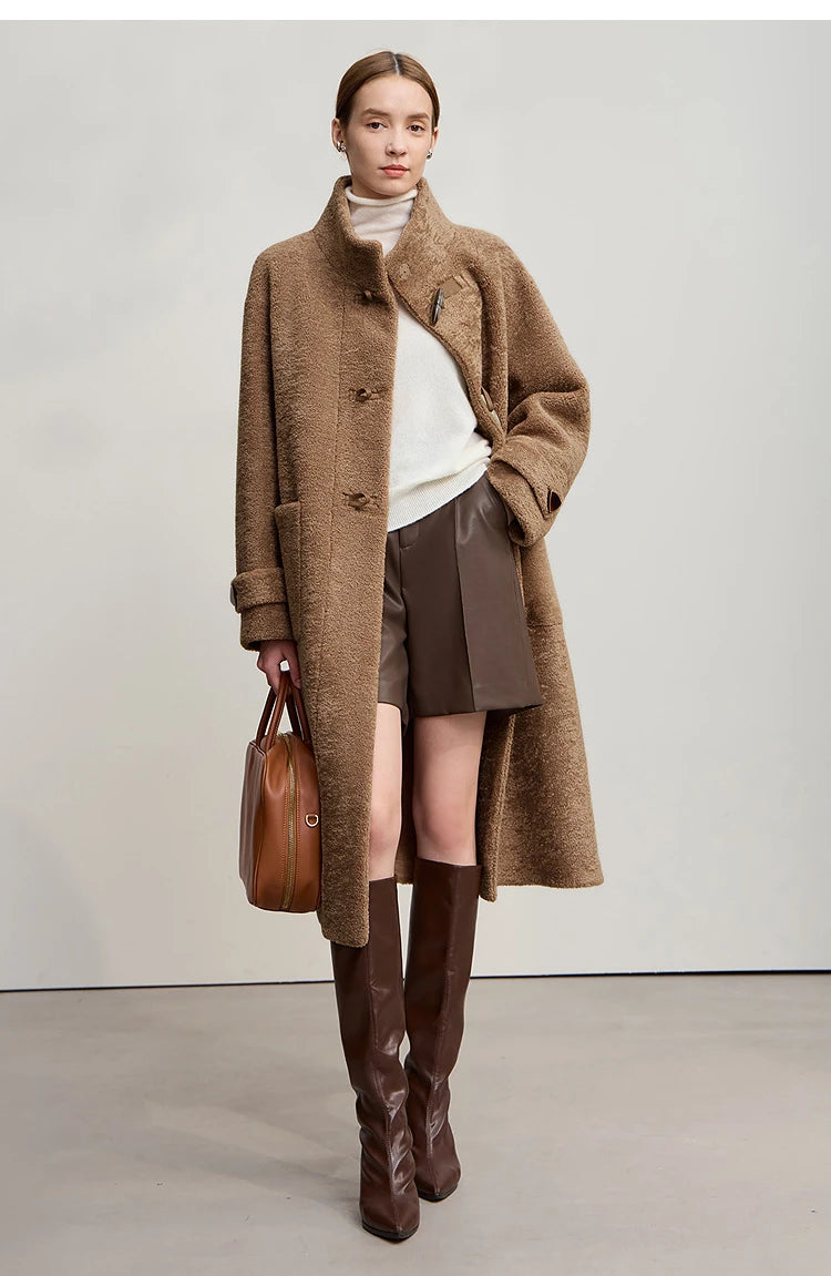 Amii Women's Coat 2025 Winter New Loose Long Half-high Collar Long Sleeves Coat Women Straight Elegant Warm Outerwear 12554010