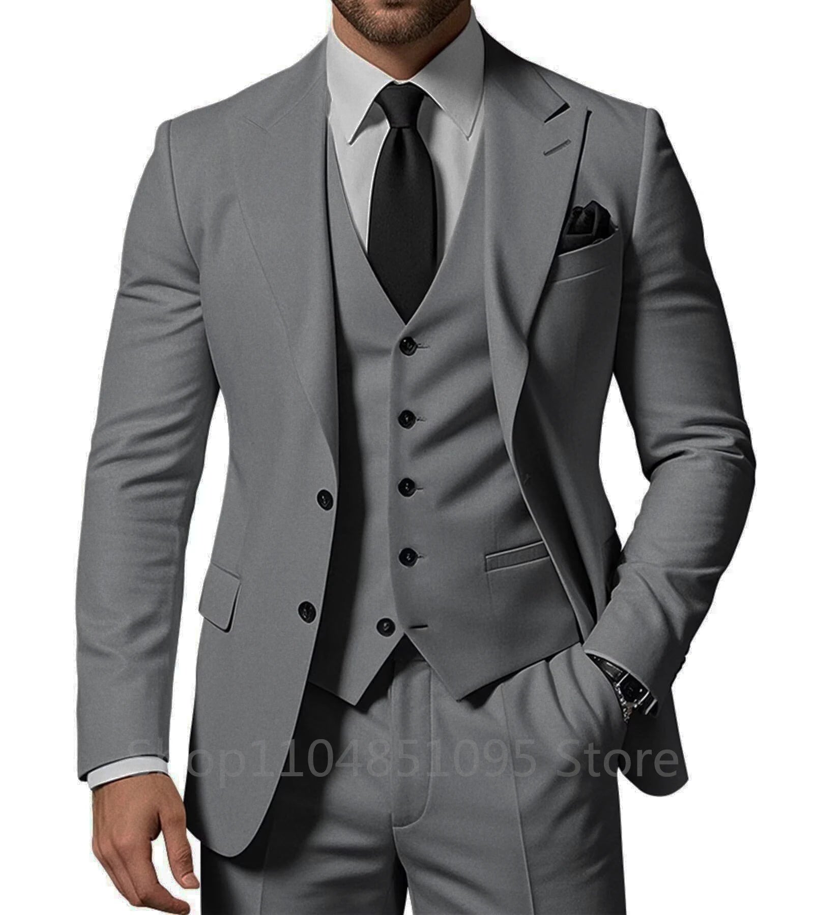 Slim Fit Wedding Men Suits Formal Groom Tuxedos Prom Party Male Suits Fashion Men Clothing Set Two Buttons Jacket Vest Pants