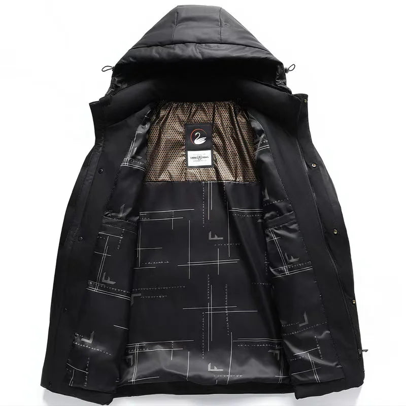 2024 Winter New Men's Medium to Long Leather Goose Down Jacket Thickened Warm and Cold Resistant Goose Down Content 90% Large