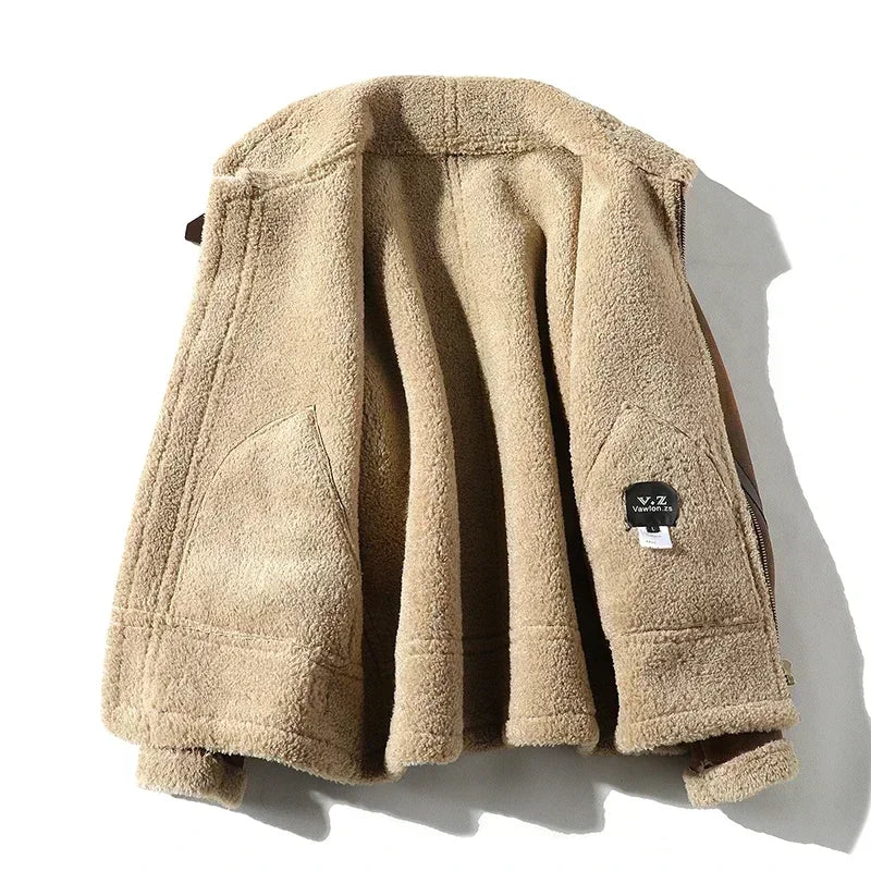 2025 Autumn Winter Men's Leather Jacket High-end Brand Plus Velvet Thickening Street Fashion Large Size Khaki Man PU Coats 5XL