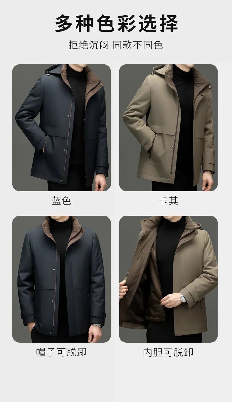 High Quality Men's Hooded Duck Down Jackets Winter Business Casual Windproof Warm Puffer Coat Outwear Thicken Top Parka Clothing