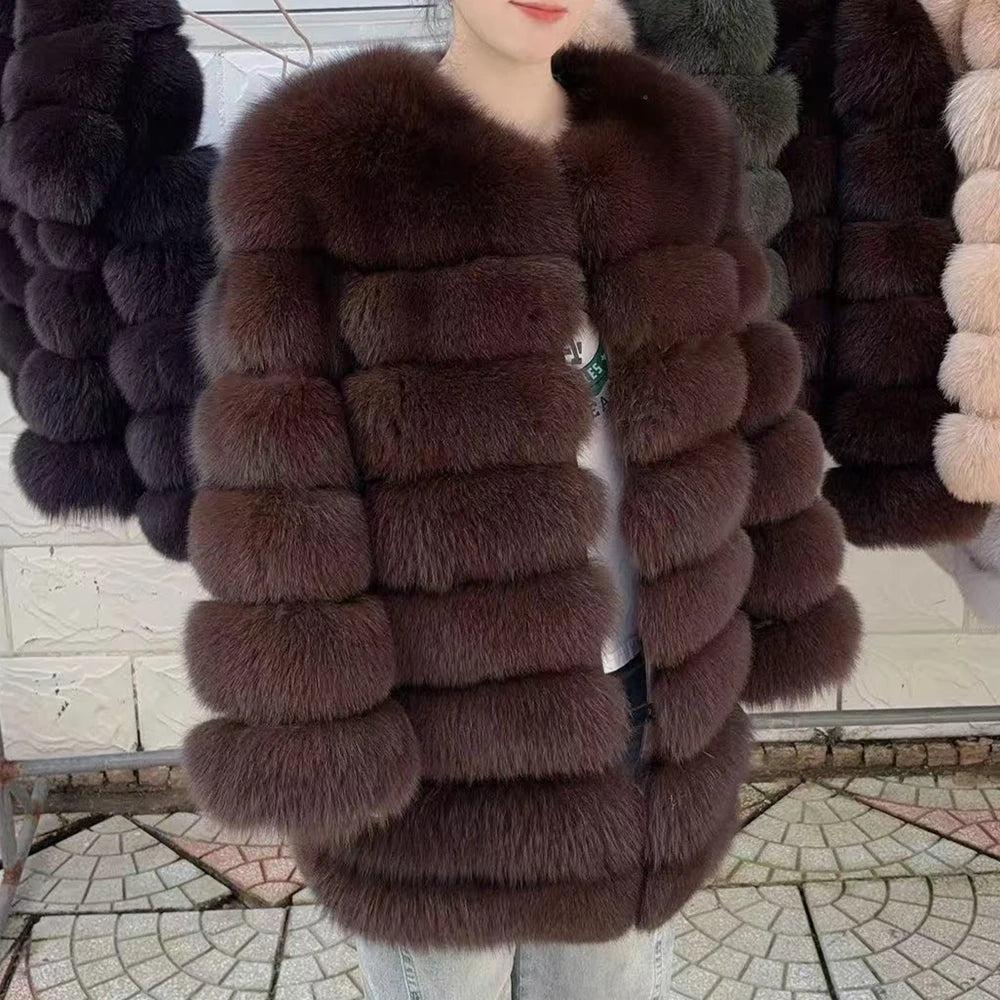 QUEENTINA Fox Fur 80cm Coat Real Winter Women'S New Fashion Furry 2025 Leather And Skin White Natural New In Coats & Jackets