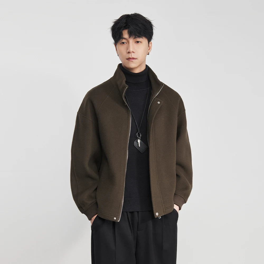 100% Wool 2025 Autumn Winter New High-End Stand Collar Short Casual Loose Woolen Jacket for Men