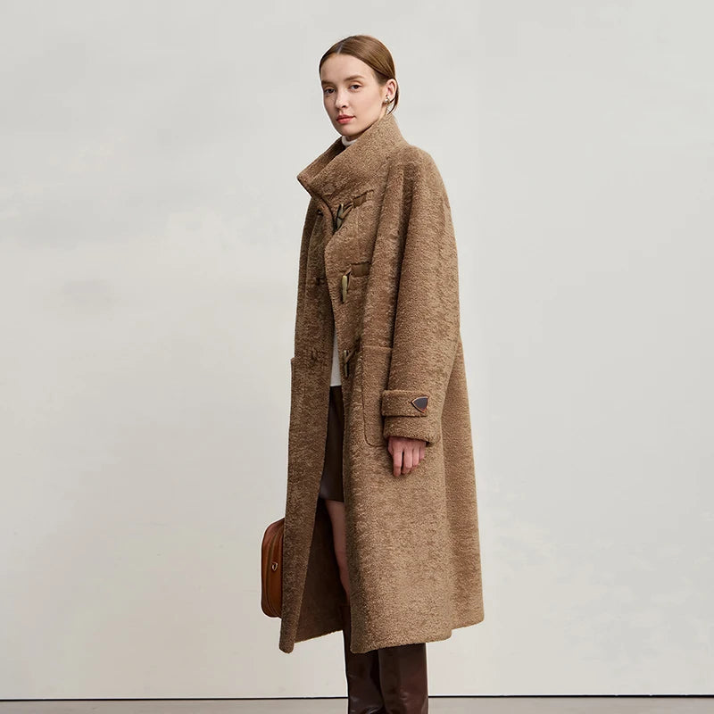 Amii Women's Coat 2025 Winter New Loose Long Half-high Collar Long Sleeves Coat Women Straight Elegant Warm Outerwear 12554010