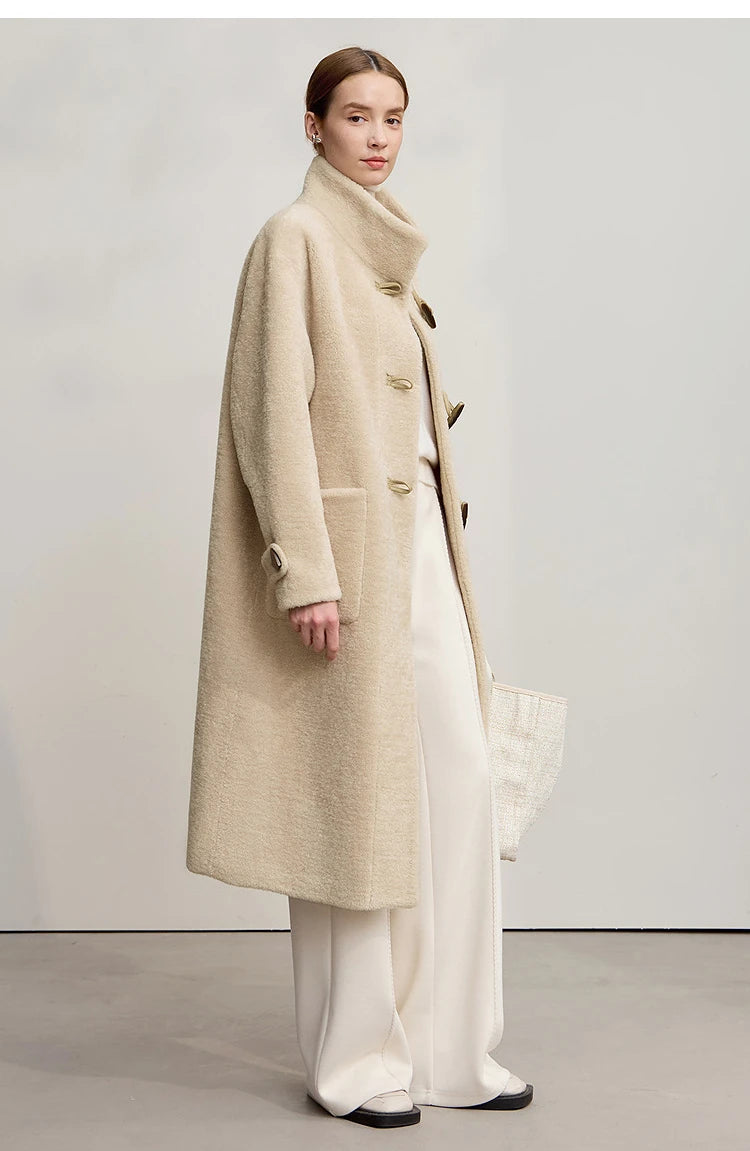 Amii Women's Coat 2025 Winter New Loose Long Half-high Collar Long Sleeves Coat Women Straight Elegant Warm Outerwear 12554010