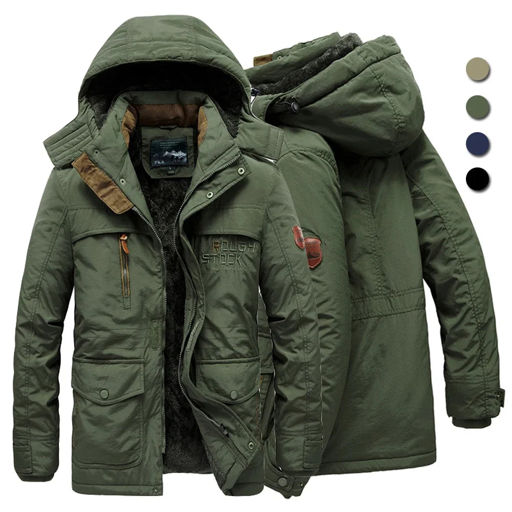 Multi-pocket Coat Hooded Windbreaker Military Thick Warm Outerwear Men's Winter Jacket Fleece Linning Outdoor Parka