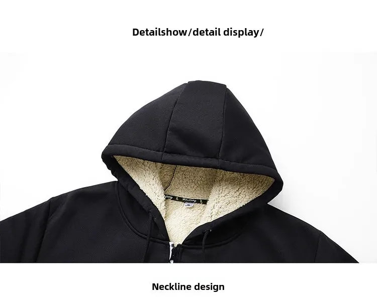 2024 Autumn/Winter New Thickened Sheep Velvet Jacket Hooded Casual Cardigan European Style Loose Fit S-3X Pelage Extérieur