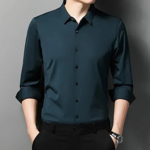 Tcyeek  Mulberry Silk Long Sleeve Shirt for Men 1808 Autumn and Winter Plush Thickened Business Silk Shirts Men's Clothing