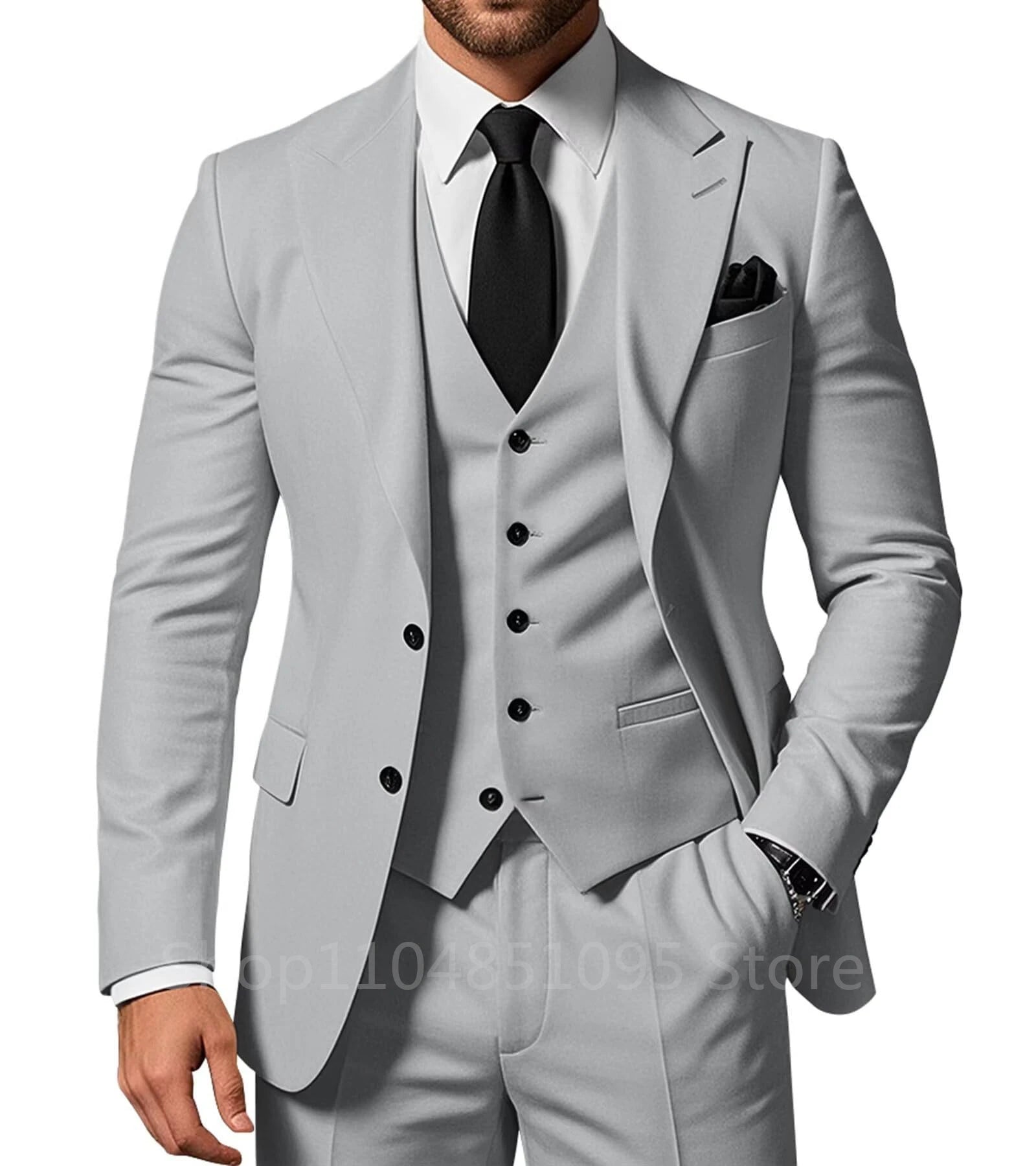 Slim Fit Wedding Men Suits Formal Groom Tuxedos Prom Party Male Suits Fashion Men Clothing Set Two Buttons Jacket Vest Pants
