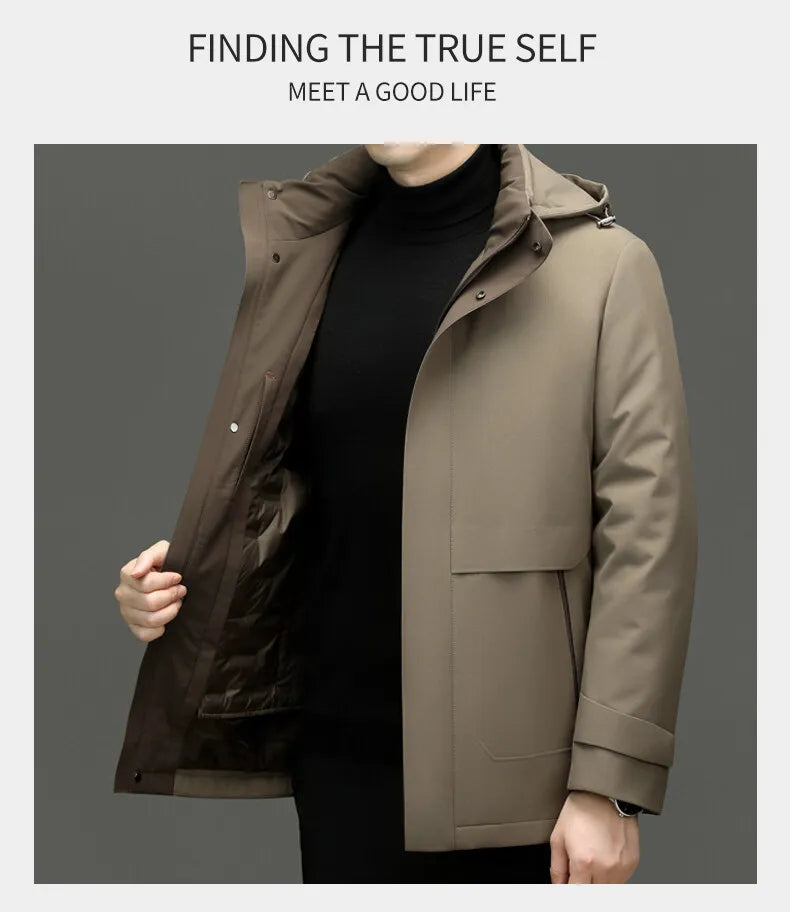 High Quality Men's Hooded Duck Down Jackets Winter Business Casual Windproof Warm Puffer Coat Outwear Thicken Top Parka Clothing