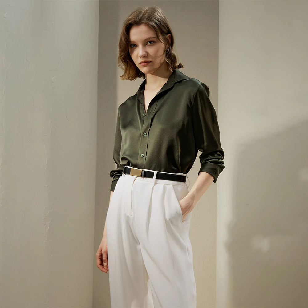 LILYSILK Women's Silk Shirt Ladies Tailored Stand Collar Basic Top Classic Style for Everyday Wear