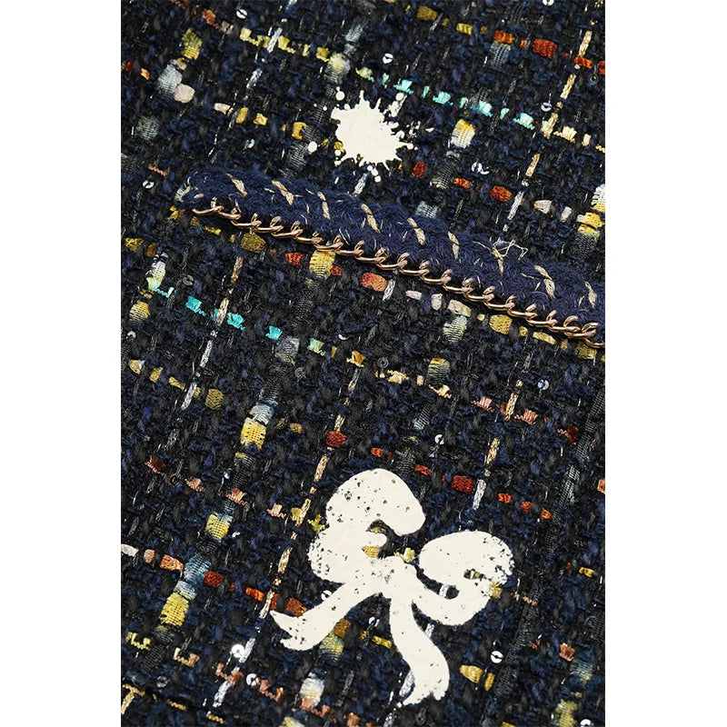 ELFSACK 2025 Autumn New Arrival Elegant French Tweed Premium Brooch Decor Blazer Jacket For Woman