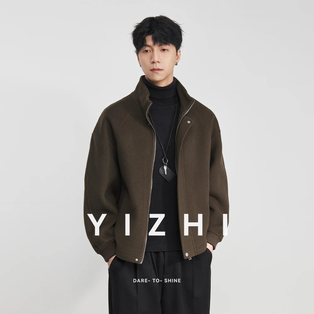 100% Wool 2025 Autumn Winter New High-End Stand Collar Short Casual Loose Woolen Jacket for Men