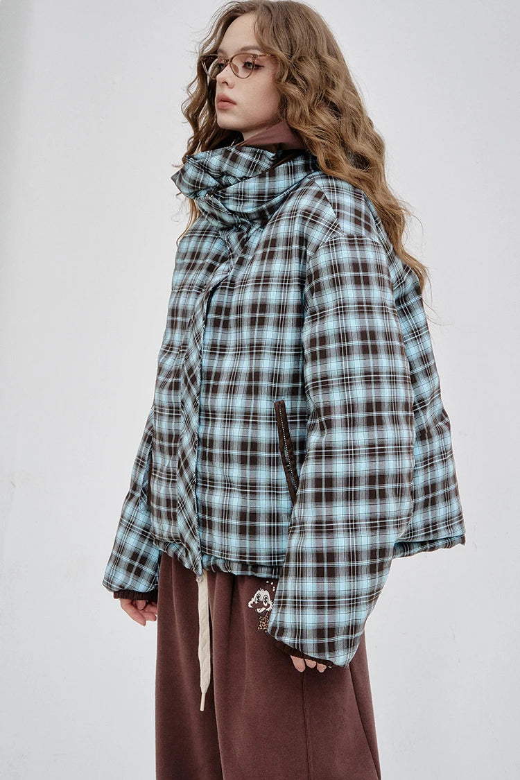 ELFSACK 2025 Winter New Arrivals Reversible Y2K Striped Short High-Neck Hooded Down Jacket For Woman