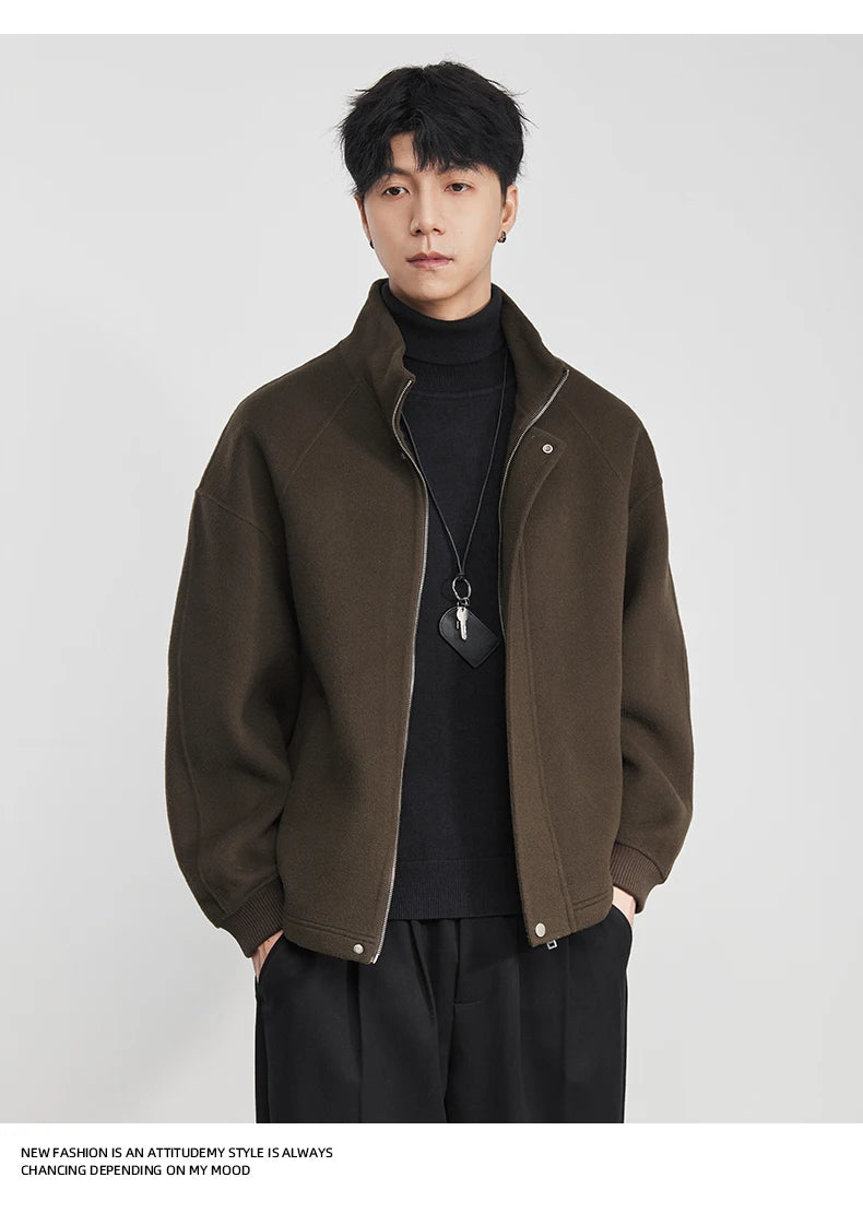 100% Wool 2025 Autumn Winter New High-End Stand Collar Short Casual Loose Woolen Jacket for Men