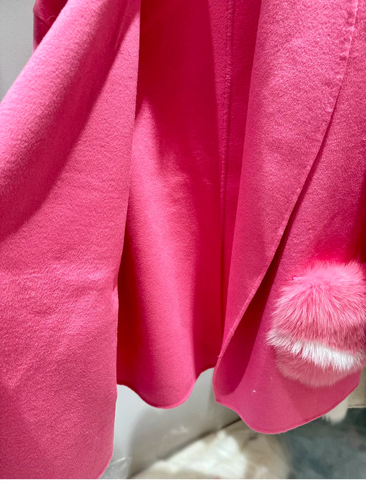 2025 New Women Winter Cashmere Wool Woolen Jacket Real Natural Fox Fur Pocket Coat Ladies Outwear Luxury Jacket