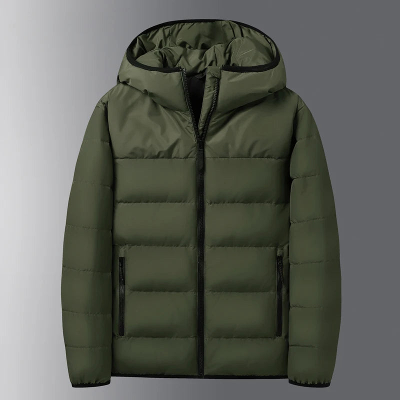 2024 High-quality Down Jacket Solid Color Hooded Grey Duck Down Warm Men's Jacket Business Casual Black Plus Size Men's Clothing