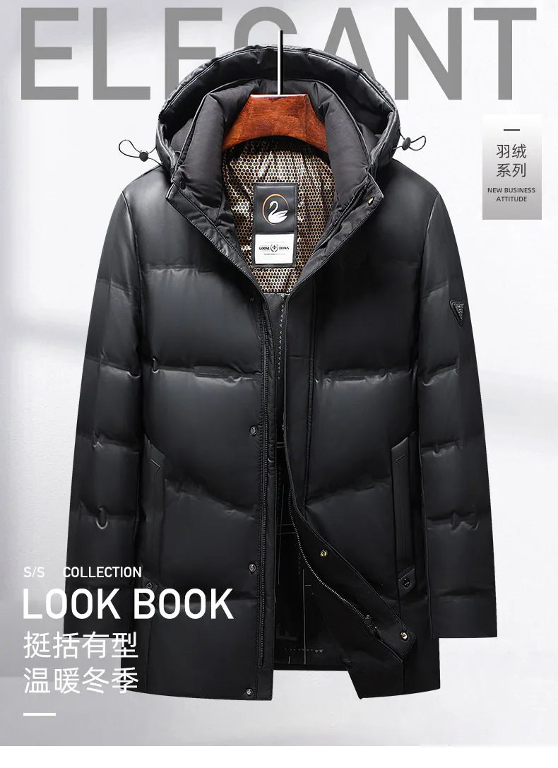 2024 Winter New Men's Medium to Long Leather Goose Down Jacket Thickened Warm and Cold Resistant Goose Down Content 90% Large